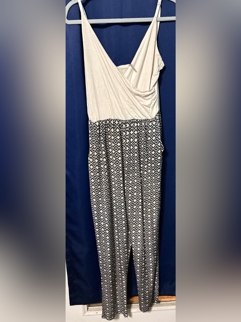 Love Nation Cream Top with Black & Cream Geometric Jumpsuit with pockets